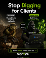 The image is an advertisement for Digitech, a company that helps businesses to stop digging for clients. The background of th...