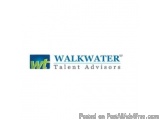 The image is a logo for Walkwater Talent Advisors. The logo is rectangular in shape and has a blue background with the compan...