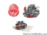 The image shows three different types of mechanical components. On the top left, there is a red circular object with white po...
