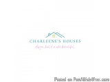 The image is a logo for a company called "Charlene's Houses". The logo is a simple design with a white background and a blue...