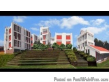 The image shows a 3D rendering of a modern residential complex. The complex is composed of multiple buildings with white and...