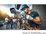 The image shows a young man wearing a blue hard hat and overalls, holding a tool belt with various tools in it. He is standin...