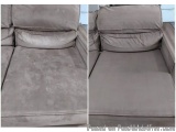 The image is a collage of two photographs of a beige-colored sofa. The sofa appears to be in good condition with no visible s...