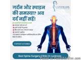 The image is an advertisement for a spine surgery clinic in Lucknow, India. The background is white and the text is written i...
