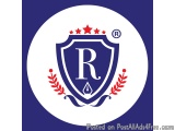 The image is a circular logo with a blue background. In the center of the logo, there is a blue shield with the letter "R" in...