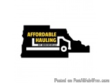 The image is a black and white logo for Affordable Hauling of Brooksville. The logo features a large truck with the words "Af...