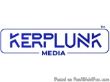 The image is a logo for Kerplunk Media. It is a blue rectangular logo with the word "KERPLUNK" written in white capital lette...