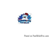The image is a logo for a company called "Snowbites Popsicles". The logo features a cartoon snowman with a red top hat and bl...