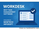 The image is a graphic design that represents the concept of workdesk best task management software developed by Newtech Info...