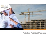 The image is a collage of two images. On the left side, there is a photo of a construction site with a large crane in the bac...