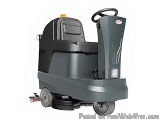 The image shows a floor scrubber dryer, which is a type of floor cleaning machine. It is a large, grey-colored machine with a...
