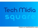 The image is a blue square with the words "Tech Midia Square" written in white capital letters. The text is in a modern sans-...