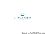 The image is a logo for a brand called "Chandi Ghar". The logo is written in a modern, sans-serif font and is in a turquoise...