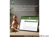 The image shows a tablet with a green screen displaying the Ayurveda Patient Record System and Patient Management System for...