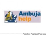 The image is a logo for Ambuja Help, a company that provides assistance to those in need. The logo is rectangular in shape an...