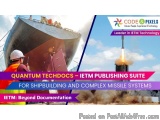 The image is an advertisement for a Quantum Techdocs IETM publishing suite for shipbuilding and complex missile systems. The...