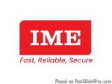 The image is a logo for IME, a company that provides fast, reliable, and secure services. The logo is rectangular in shape an...