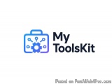 The image is a logo for a company called "My ToolsKit". The logo is a simple design with a blue color scheme. In the center o...