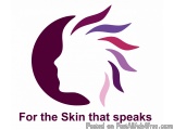 The image is a logo for a company called "For the Skin that speaks". It is a circular shape with a white background. Inside t...