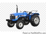The image is of a blue tractor with a black seat and a black handlebar. The tractor has a large front wheel and a smaller rea...