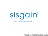 The image is a logo for a company called Sisgain. The logo is written in a modern, sans-serif font and is in a light blue col...