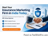 The image is an advertisement for an insurance marketing firm in India. It has a blue background with a white banner at the t...