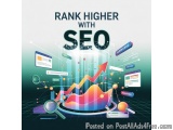 The image is a graphic design that represents the concept of SEO (Search Engine Optimization) and the importance of ranking h...