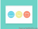 The image is a graphic design with three icons on a white background. The first icon on the left is a blue circle with a lapt...