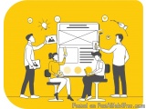 The image is an illustration of a group of people gathered around a large screen with a website on it. The screen is displayi...