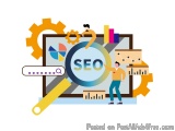 The image is an illustration of a large screen with the word "SEO" in the center. Surrounding the screen are various elements...