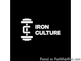 The image is a black square with a white logo in the center. The logo is a combination of the letters "IRON CULTURE" in a bol...