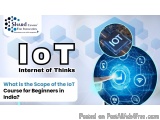 The image is a graphic design that represents the scope of the IoT course for beginners in India. It has a blue background wi...