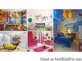 The image is a collage of four different pictures of a child's bedroom. The first picture on the top left shows a colorful ro...