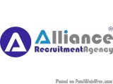 The image is a logo for Alliance Recruitment Agency. It is a blue circle with a white letter "A" in the center, representing...