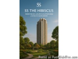 The image is a digital illustration of a high-rise building named "SS The Hibiscus" in Gurugram, India. The building is a mod...