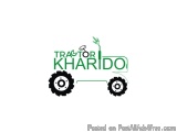 The image is a logo for a company called "Tractor Kharido". The logo is in the shape of a tractor with two large, black tires...