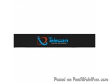 The image is a black rectangular label with the word "Telecom" written in blue and orange letters. The word is written in a m...