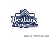 The image is a logo for a company called "Bealing Roofing & Exteriors". The logo is in the shape of a house with a pointed ro...