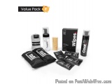 The image shows a value pack of cleaning products. There are six items in total, including a black box with the word "Wipes"...