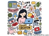The image is a colorful illustration of a woman sitting in front of a laptop with the words "Content Creator" written above h...