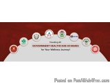 The image is a graphic design that represents the government healthcare schemes for a wellness journey. It has a red backgrou...
