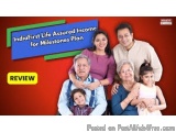 The image is a promotional graphic for IndiaFirst Life Assured Income for Milestones Plan. It features a group of five people...