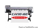 The image shows a large format printer, specifically the CIV30-160, which is a type of printing machine. The printer is grey...
