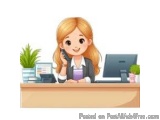 The image is an illustration of a young girl sitting at a desk in an office. She is holding a phone to her ear and appears to...