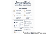The image is an infographic that explains the benefits of a Bachelor of Hotel Management (BHM) service, leadership, hospitali...