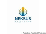 The image is a logo for a real estate company called NEKSUS Realties. The logo is a circular shape with a blue and yellow col...