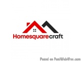 The image is a logo for Homesquarecraft, a real estate company. The logo consists of a red house with a black roof and a blac...