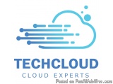 The image is a logo for a company called "TECHCLOUD CLOUD EXPERTS". The logo is a blue cloud with a white outline and a blue...