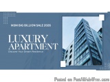 The image is a banner or advertisement for a luxury apartment sale. The background is a light blue color with a white border....