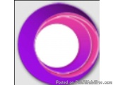 The image is a circular shape with a gradient effect. It is made up of two colors - purple and pink. The purple color is on t...